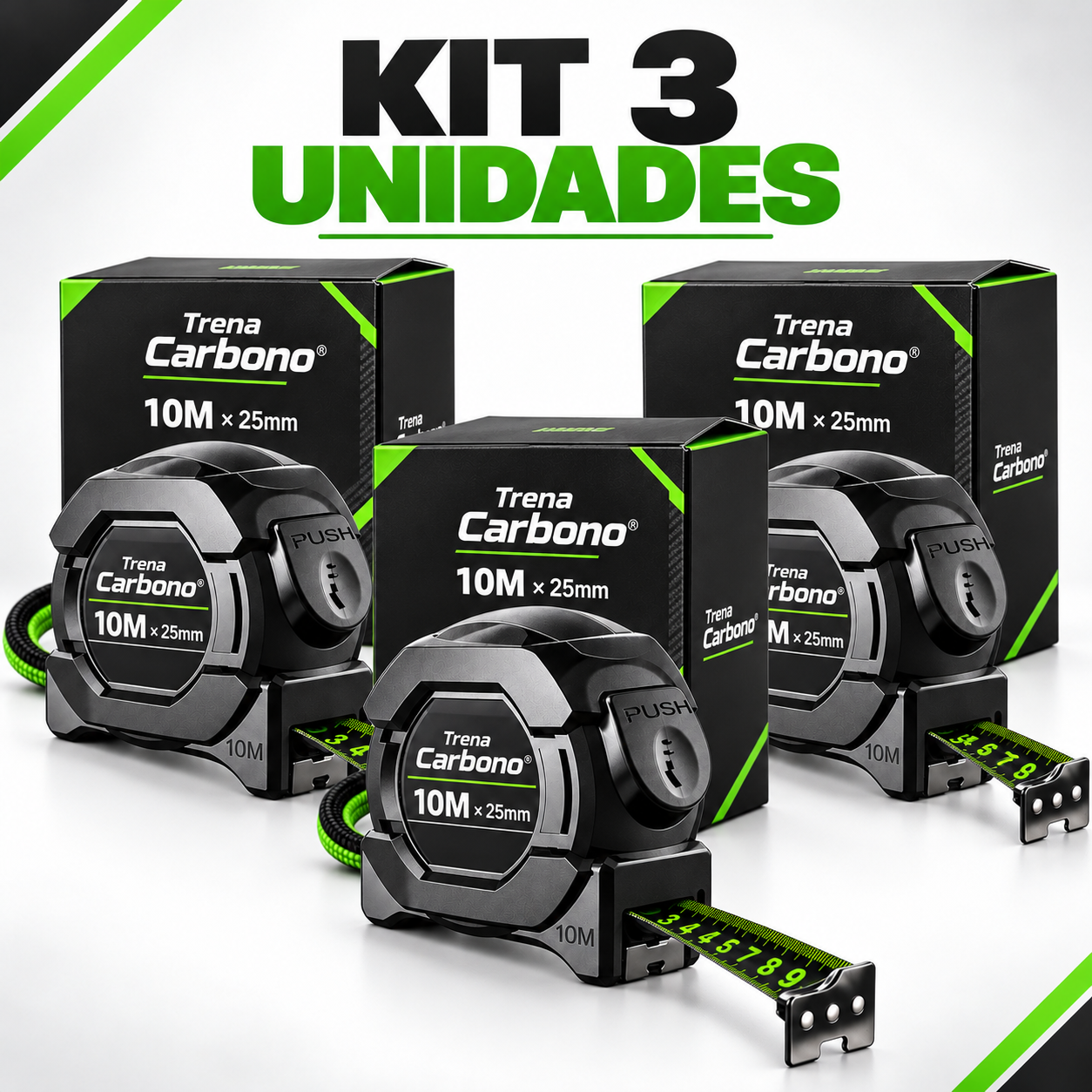 Kit com três unidades da Trena Carbono